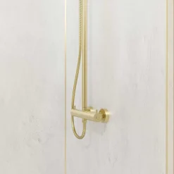 Galedo Panneau Mural De Salle De Bains<Pack de 2 panneaux muraux de salle de bains, blanc effet pierre avec profilés dorés, l.90+90 x H.210 x P.0,3 cm, Homestone