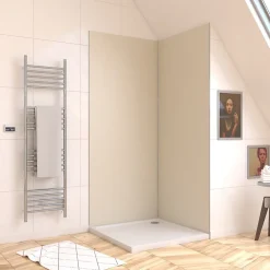 Galedo Panneau Mural De Salle De Bains<Pack de 2 panneaux muraux de salle de bains, ivoire avec profilés chromés, l.90+90 x H.210 x P.0,3 cm, Alucolors