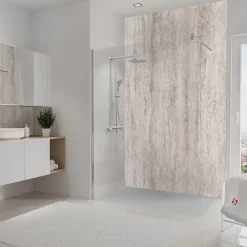 Schulte Pack de 2 panneaux muraux de salle de bains l.100 x H.255 cm, effet travertin beige structuré , DécoDesign Softtouch- Panneau Mural De Salle De Bains