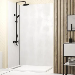 Galedo Panneau Mural De Salle De Bains<Pack de 2 panneaux muraux de salle de bains, blanc effet pierre avec profilés noirs, l.120+90 x H.210 x P.0,3 cm, Homestone