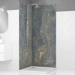 Galedo Panneau Mural De Salle De Bains<Pack de 2 panneaux muraux de salle de bains, gris et doré effet marbre avec profilés chromés, l.90+90 x H.210 x P.0,3 cm, Homestone