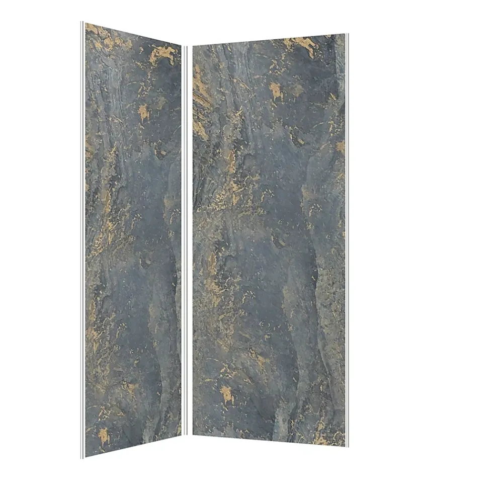 Galedo Panneau Mural De Salle De Bains<Pack de 2 panneaux muraux de salle de bains, gris et doré effet marbre avec profilés chromés, l.90+90 x H.210 x P.0,3 cm, Homestone
