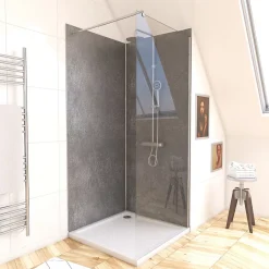 Galedo Panneau Mural De Salle De Bains<Pack de 2 panneaux muraux de salle de bains, gris foncé effet pierre avec profilés chromés, l.90+90 x H.210 x P.0,3 cm, Homestone