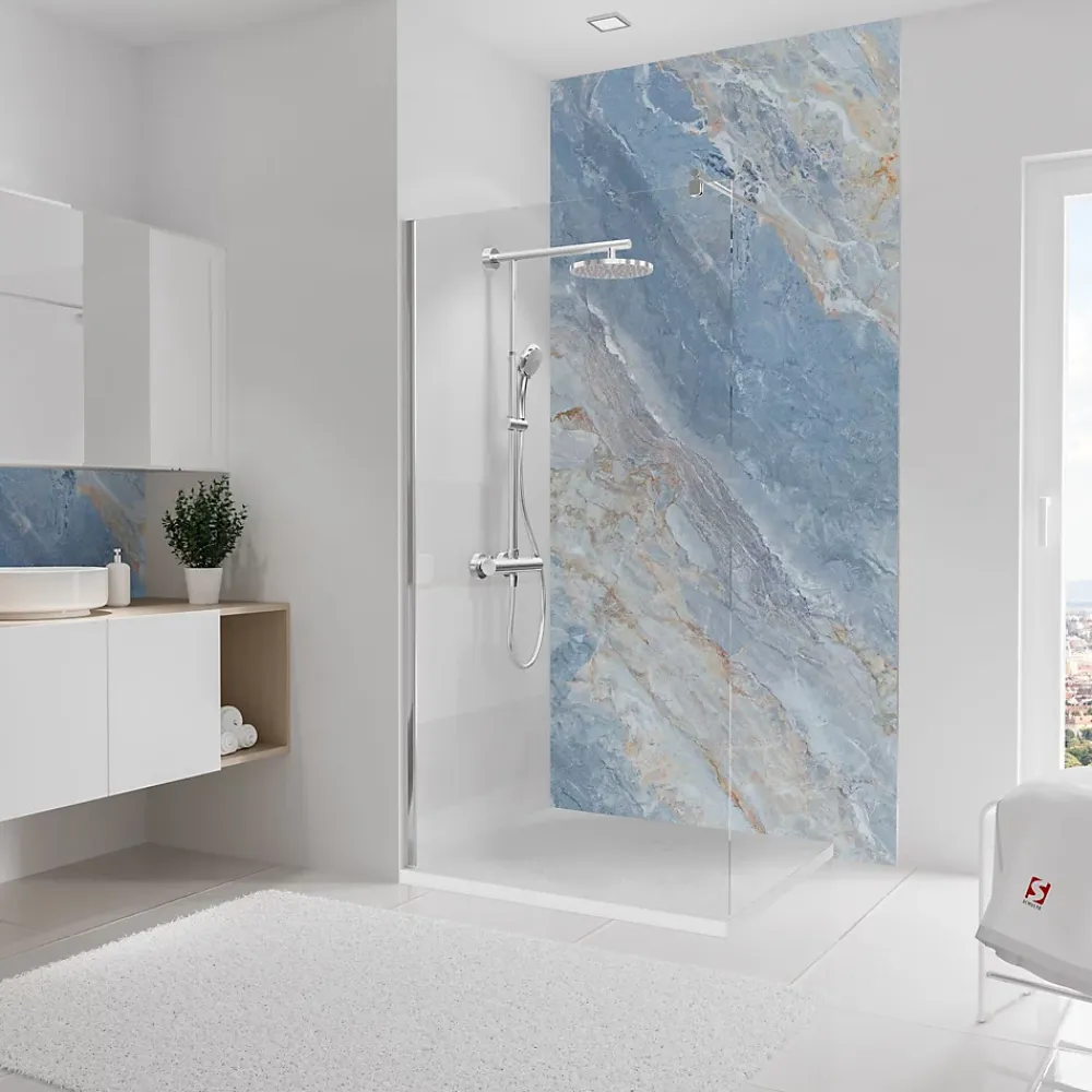 Schulte Panneau Mural De Salle De Bains<Pack de 2 panneaux muraux de salle de bains l.100 x H.255 cm, effet marbre bleu, DécoDesign Softtouch