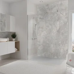 Schulte Pack de 2 panneaux muraux de salle de bains l.100 x H.255 cm, effet pierre gris et argenté , DécoDesign Softtouch- Panneau Mural De Salle De Bains
