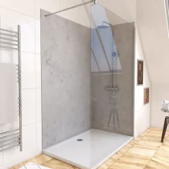 Galedo Panneau Mural De Salle De Bains<Pack de 2 panneaux muraux de salle de bains, gris effet pierre avec profilés chromés, l.120+90 x H.210 x P.0,3 cm, Homestone
