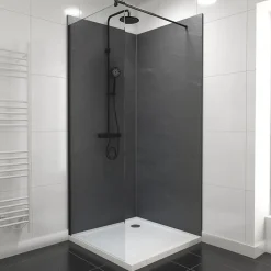 Galedo Pack de 2 panneaux muraux de salle de bains, gris foncé effet ardoise avec profilés noirs, l.90+90 x H.210 x P.0,3 cm, Homestone- Panneau Mural De Salle De Bains