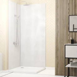 Galedo Panneau Mural De Salle De Bains<Pack de 2 panneaux muraux de salle de bains, blanc effet pierre avec profilés chromés, l.90+90 x H.210 x P.0,3 cm, Homestone