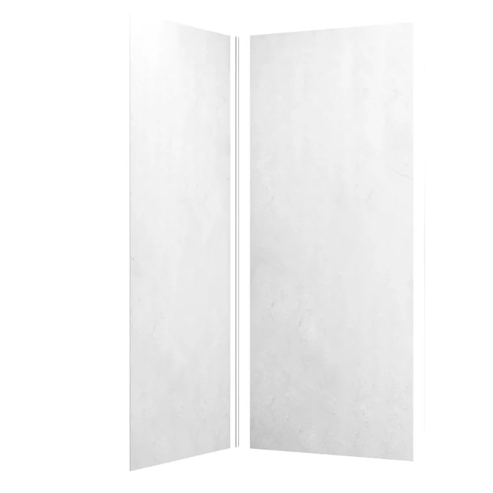 Galedo Panneau Mural De Salle De Bains<Pack de 2 panneaux muraux de salle de bains, blanc effet pierre avec profilés chromés, l.90+90 x H.210 x P.0,3 cm, Homestone