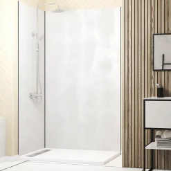 Galedo Panneau Mural De Salle De Bains<Pack de 2 panneaux muraux de salle de bains, blanc effet pierre avec profilés chromés, l.120+90 x H.210 x P.0,3 cm, Homestone