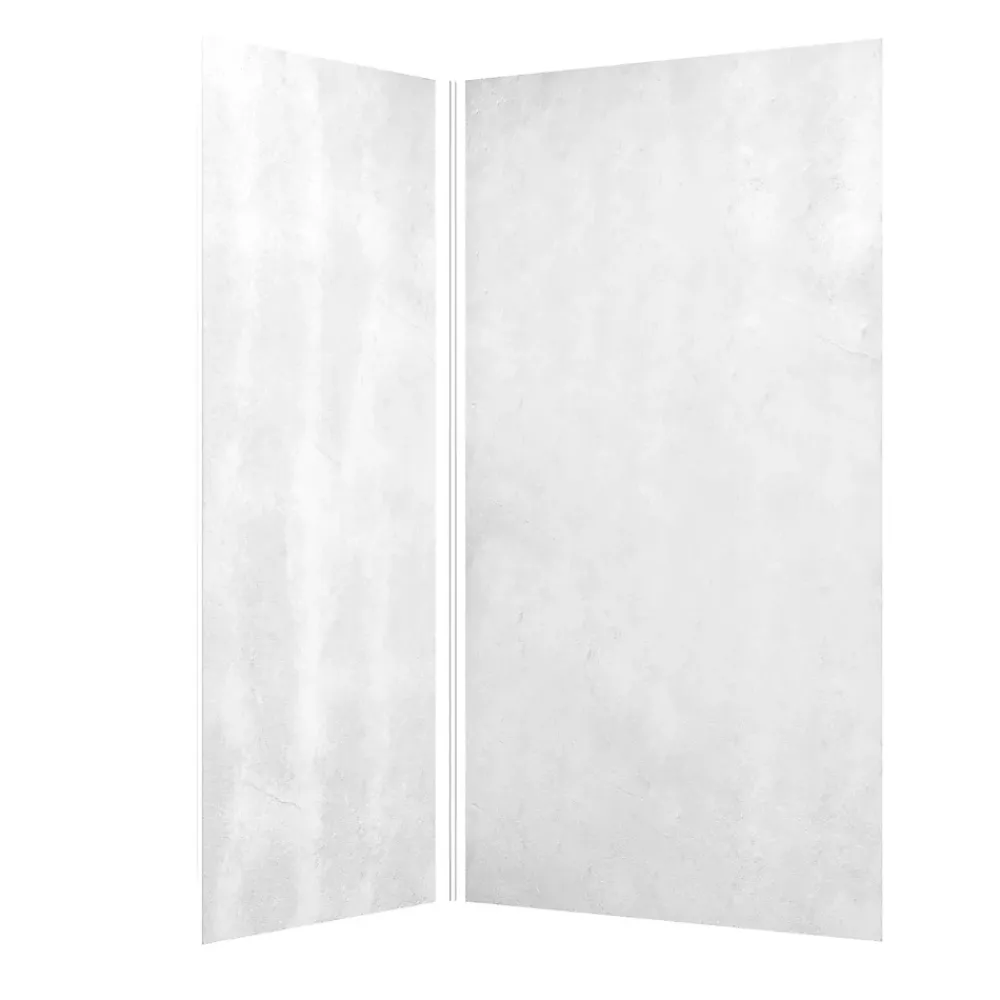 Galedo Panneau Mural De Salle De Bains<Pack de 2 panneaux muraux de salle de bains, blanc effet pierre avec profilés chromés, l.120+90 x H.210 x P.0,3 cm, Homestone