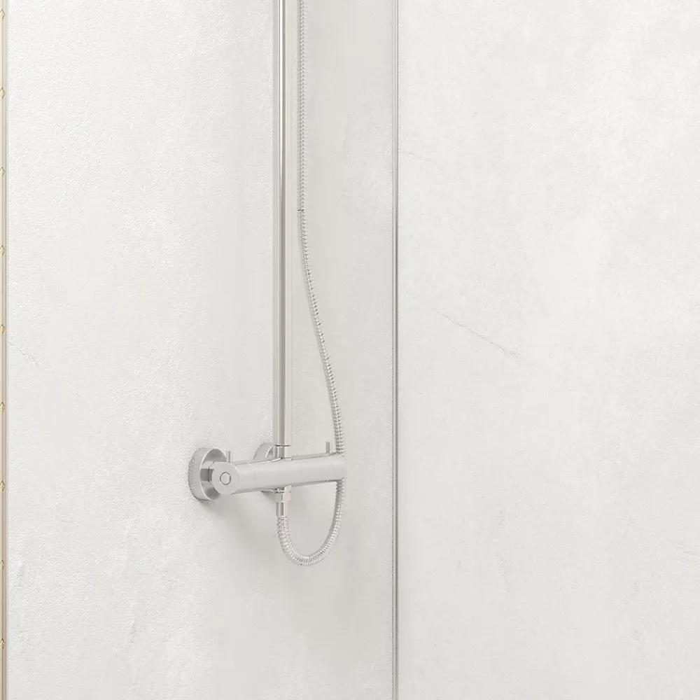 Galedo Panneau Mural De Salle De Bains<Pack de 2 panneaux muraux de salle de bains, blanc effet pierre avec profilés chromés, l.120+90 x H.210 x P.0,3 cm, Homestone