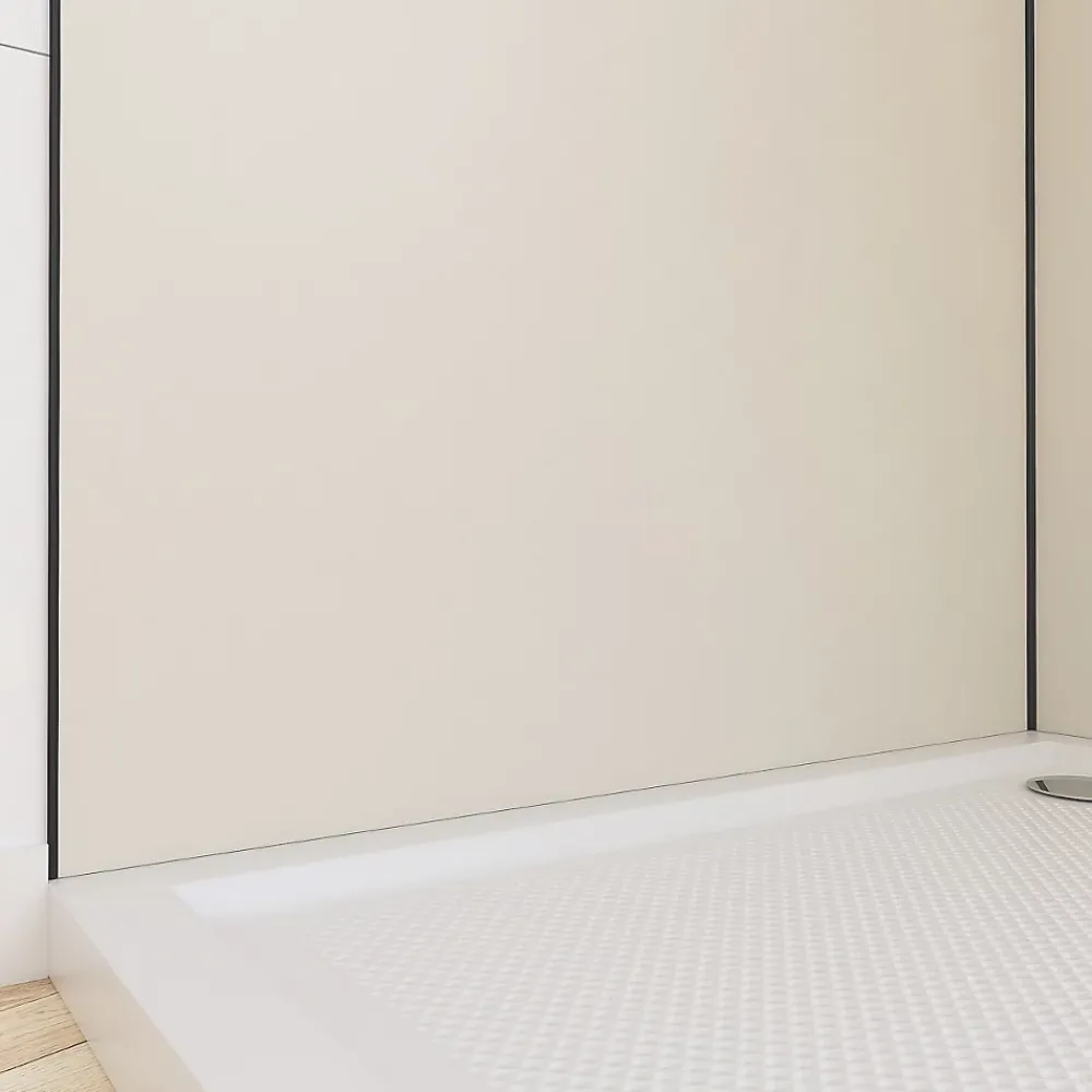 Galedo Panneau Mural De Salle De Bains<Pack de 2 panneaux muraux de salle de bains, ivoire avec profilés noirs, l.90+90 x H.210 x P.0,3 cm, Alucolors