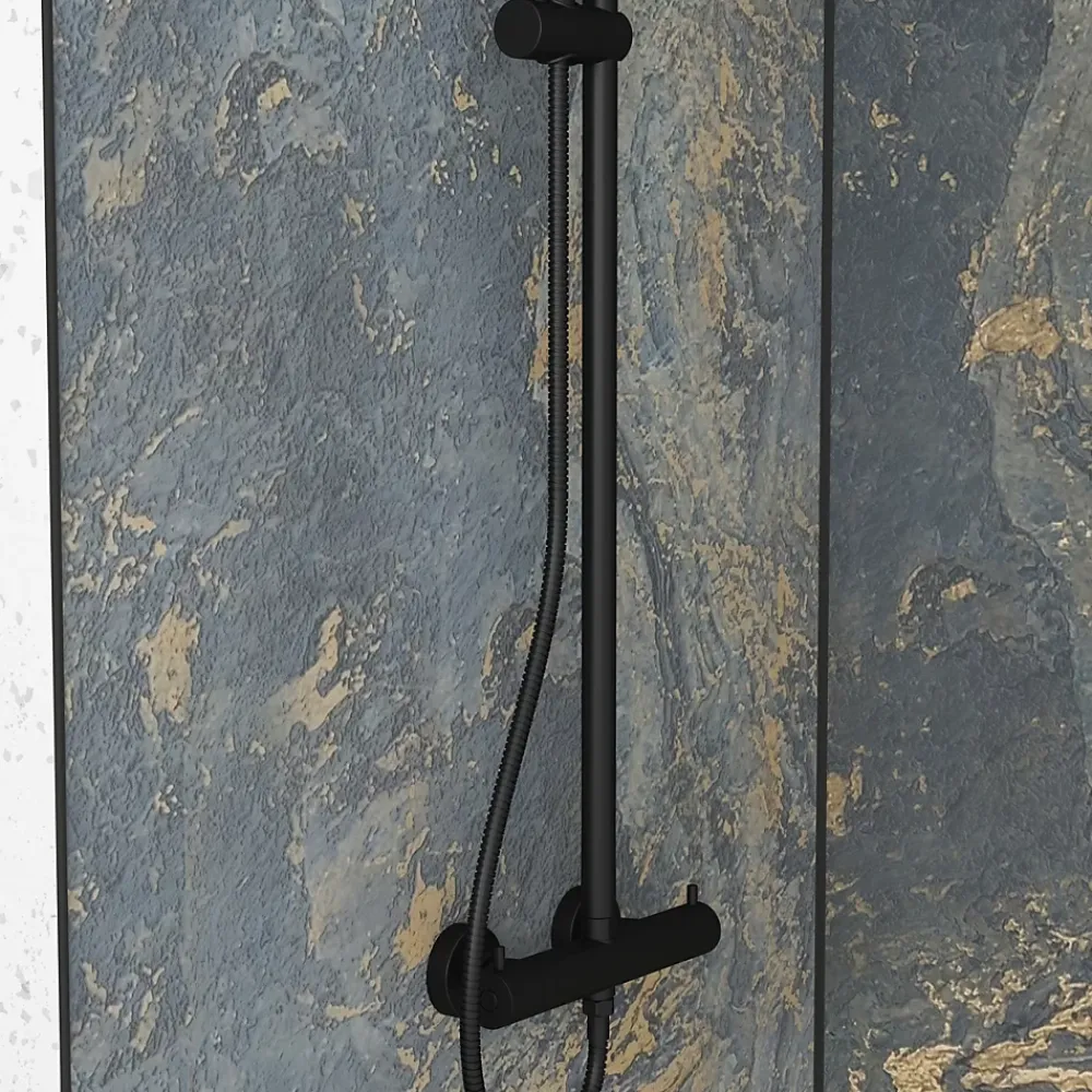 Galedo Panneau Mural De Salle De Bains<Pack de 2 panneaux muraux de salle de bains, gris et doré effet marbre avec profilés noirs, l.120+90 x H.210 x P.0,3 cm, Homestone
