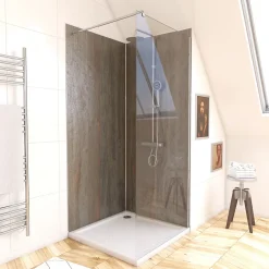 Galedo Panneau Mural De Salle De Bains<Pack de 2 panneaux muraux de salle de bains, marron effet pierre avec profilés chromés, l.90+90 x H.210 x P.0,3 cm, Homestone