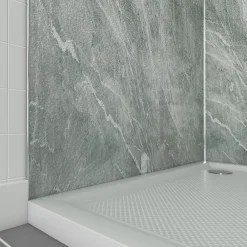 Galedo Pack de 2 panneaux muraux de salle de bains, vert effet pierre avec profilés chromés, l.90+90 x H.210 x P.0,3 cm, Homestone- Panneau Mural De Salle De Bains