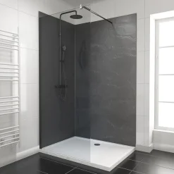 Galedo Panneau Mural De Salle De Bains<Pack de 2 panneaux muraux de salle de bains, gris foncé effet ardoise avec profilés noirs, l.120+90 x H.210 x P.0,3 cm, Homestone