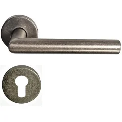 Klose Besser Poignée De Porte<Paire de Poignées sur Rosaces "ANTIQUE ARGENT"- Inox 304 SILVER - +1 Paire de rosaces cylindre