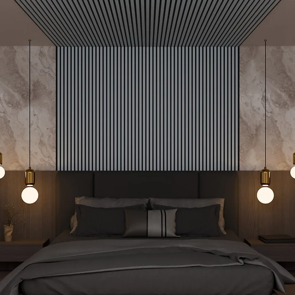 Ps Global Company Panneau Tasseau Bois<Panneau Acoustique 21mm - Gris Cuir - Feutrine Noire - 240x60cm - Lot de 2