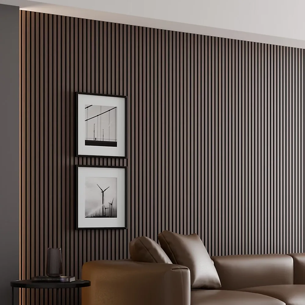 Ps Global Company Panneau Tasseau Bois<Panneau Acoustique 11mm - Noyer Foncé - Feutrine Noire - 240x60cm - Lot de 4