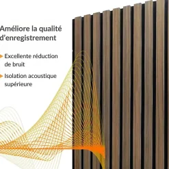 Silamp Panneau Décoratif En Bois<Panneau Acoustique Mural Tasseaux Noyer, Fond Noir - Échantillon 15x12 cm -
