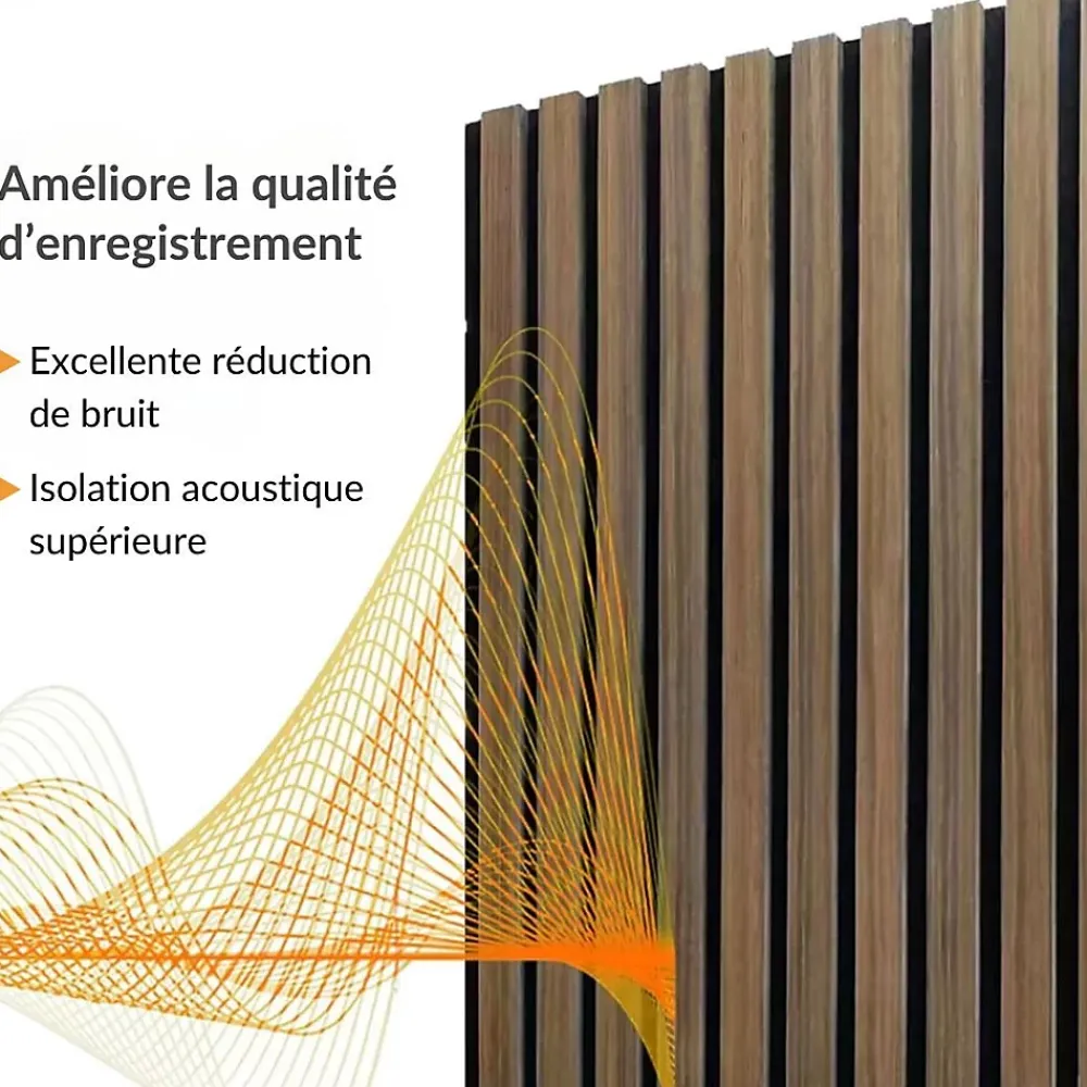 Silamp Panneau Décoratif En Bois<Panneau Acoustique Mural Tasseaux Noyer, Fond Noir - Échantillon 15x12 cm -