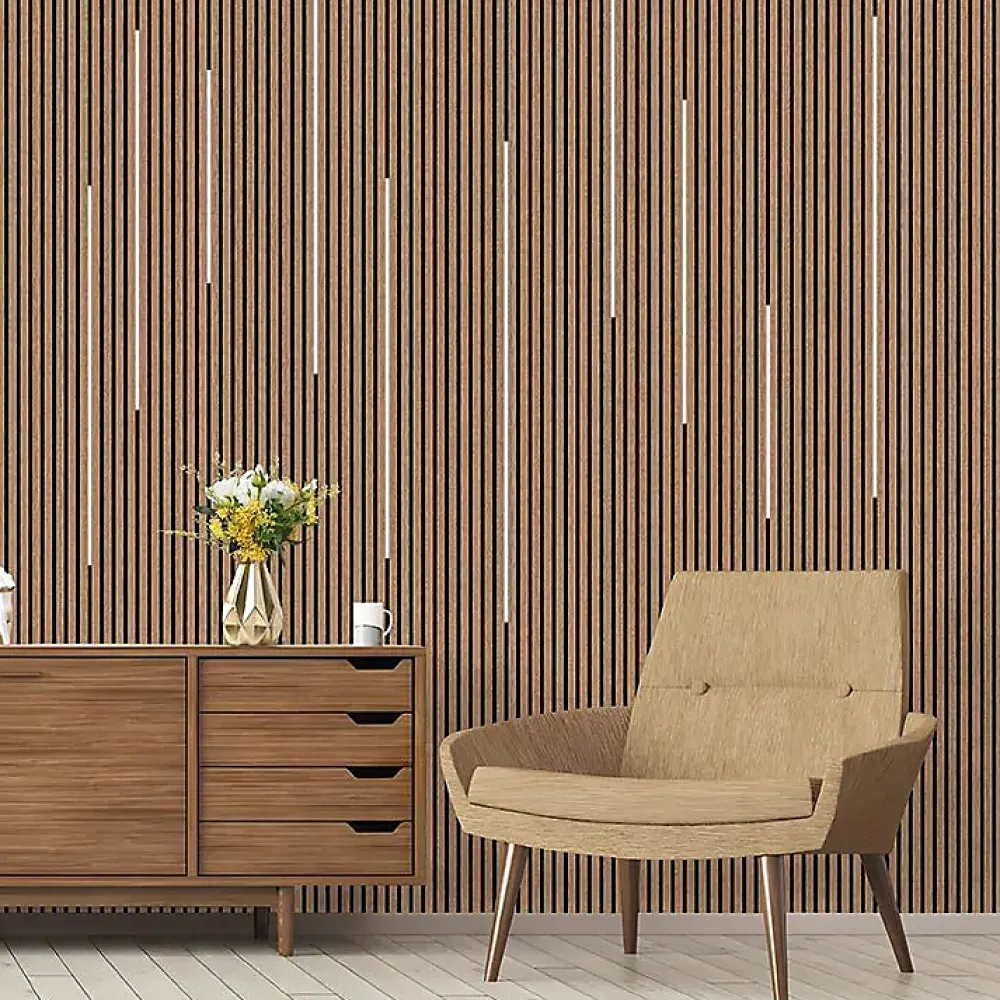 Silamp Panneau Décoratif En Bois<Panneau Acoustique Mural Tasseaux Noyer, Fond Noir - Échantillon 15x12 cm -