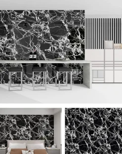 Wall Fashion Panneau Adhésif Décoratif Effet Marbre Noir et Blanc 250 x 120 x 0,3 cm- Lambris Mural