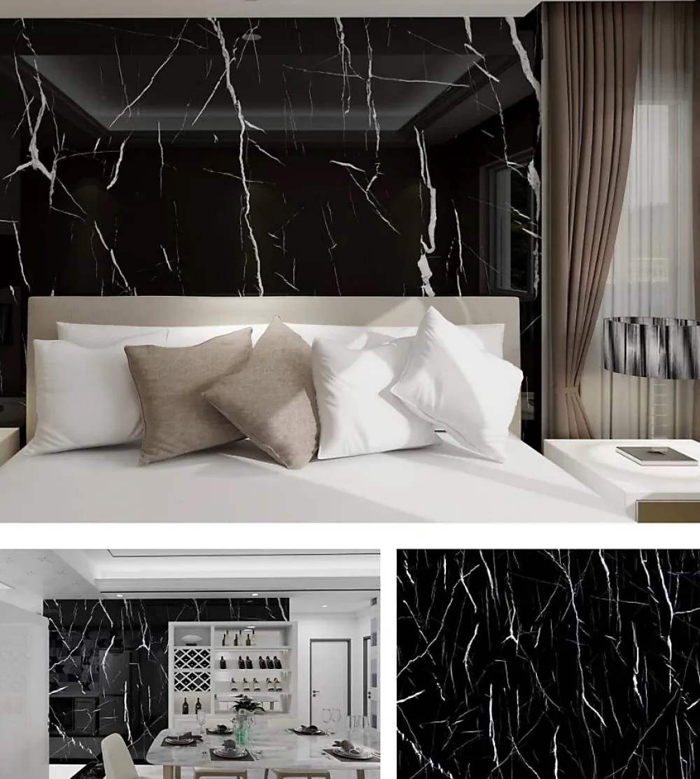 Wall Fashion Lambris Mural<Panneau Adhésif Effet Marbre Noir 250 x 120 x 0,3 cm Élégance et Facilité de Pose