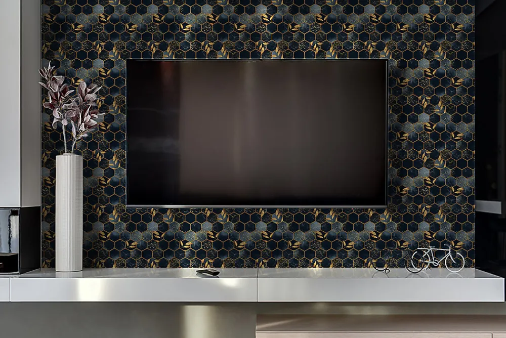 Tulup Panneau Mural Décoratif<Panneau autocollant 100x50 cm Feuilles et hexagones 1 pcs