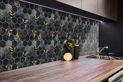 Tulup Panneau Mural Décoratif<Panneau autocollant 100x50 cm Feuilles et hexagones 1 pcs