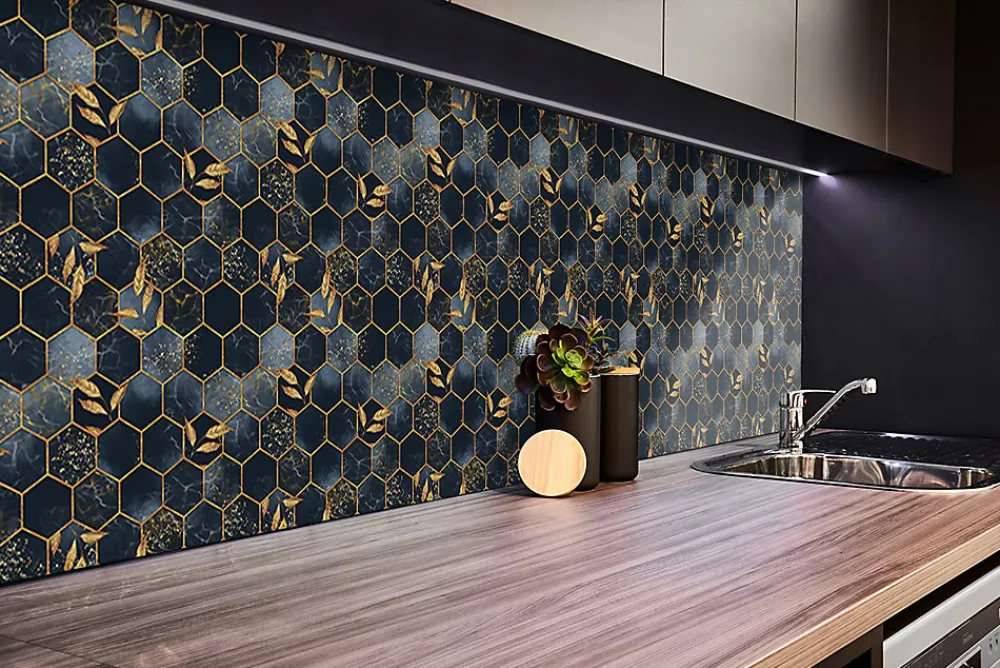 Tulup Panneau Mural Décoratif<Panneau autocollant 100x50 cm Feuilles et hexagones 1 pcs