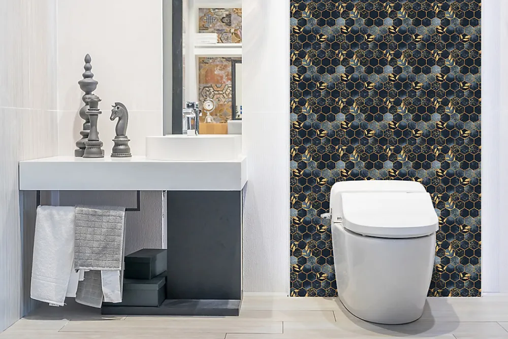 Tulup Panneau Mural Décoratif<Panneau autocollant 100x50 cm Feuilles et hexagones 1 pcs