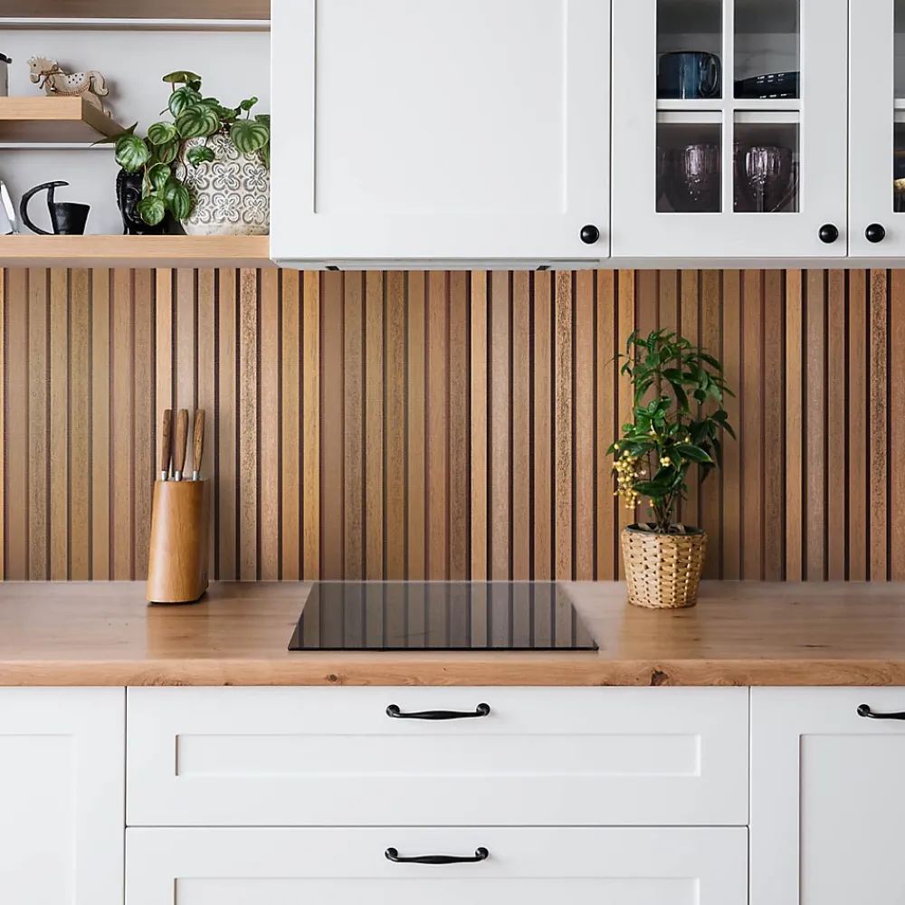 Tulup Panneau Mural Décoratif<Panneau autocollant 100x50 cm Lattes de bois 1 pcs