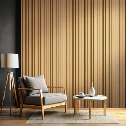 Foge Panneau Tasseau Bois<Panneau Boa en MDF fond noir, tasseaux décor chêne Saragosse L. 280 x l 60 cm, ép. 2,1 cm