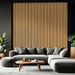 Foge Panneau Tasseau Bois<Panneau Boa en MDF fond noir, tasseaux décor chêne Saragosse L. 280 x l 90 cm, ép. 2,1 cm