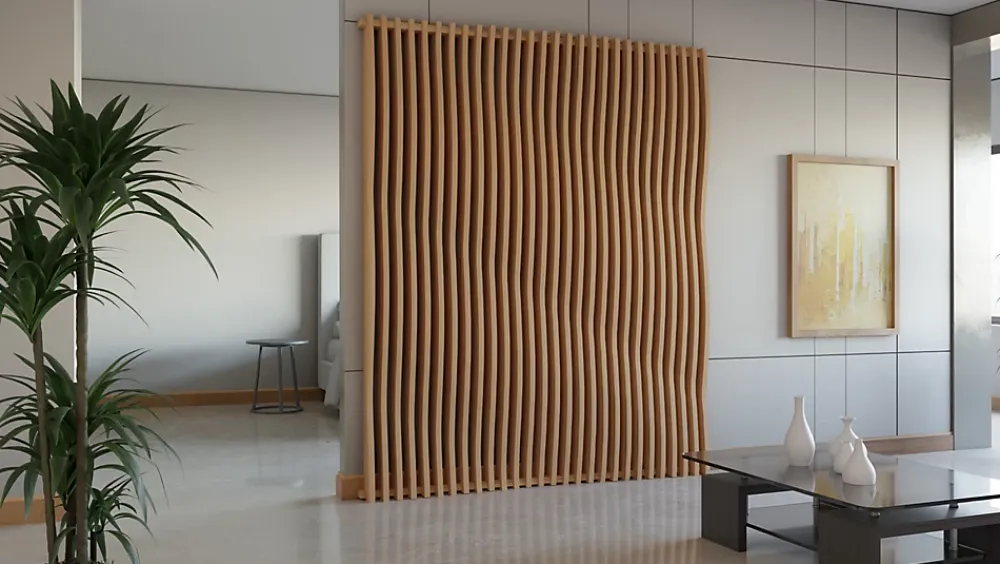 Panneau claustra ondulé 250x60 cm module 1- Tasseau Bois