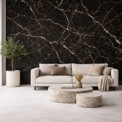 Divina Home Panneau décoratif en grès cérame effet marbre, lot de 6 pièces, revêtement mural PVC 4,3 m², finition UV, 120x60 cm, marbre noir- Panneau Mural Décoratif