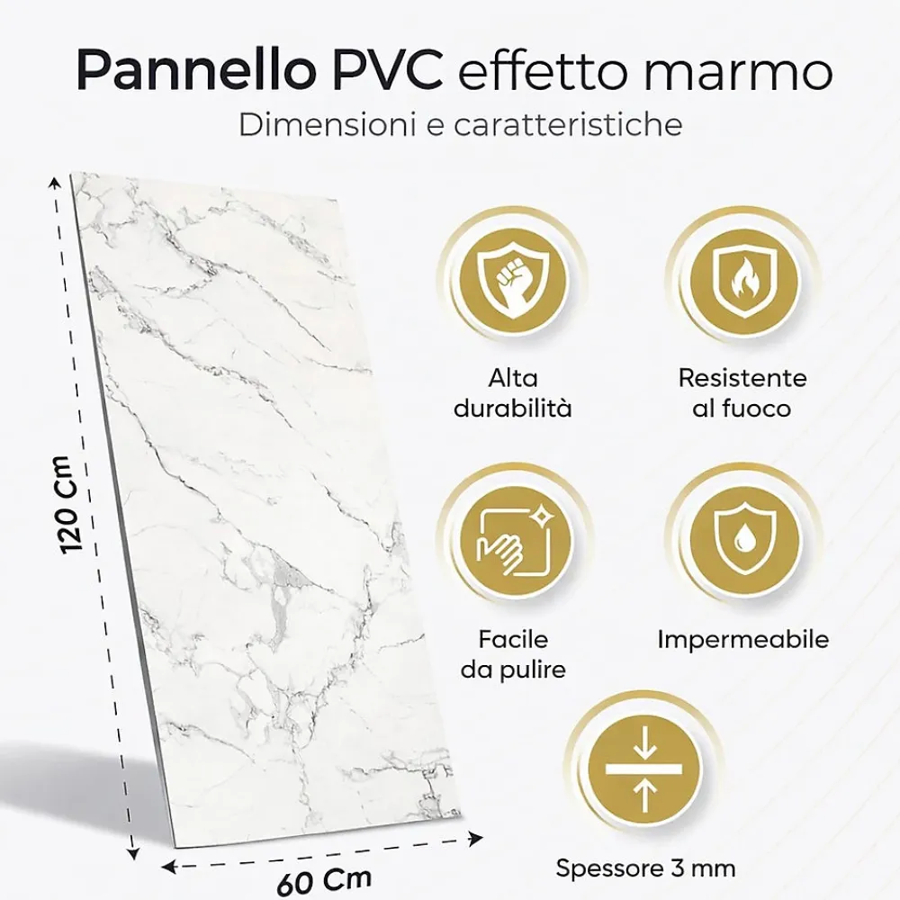 Divina Home Panneau décoratif en grès cérame effet marbre, lot de 6 pièces, revêtement mural PVC 4,3 m², finition UV, 120x60 cm, marbre noir- Panneau Mural Décoratif