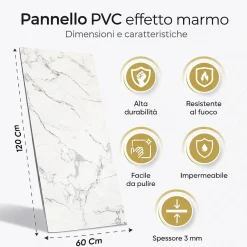 Divina Home Panneau Mural Décoratif<Panneau décoratif en grès cérame effet marbre, lot de 6 pièces, revêtement mural PVC 4,3 m², finition UV, 120x60 cm, marbre gris