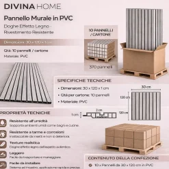 Divina Home Panneau décoratif en PVC imitation lattes de bois, lot de 10 pièces, 120x30 cm, revêtement mural noyer clair- Panneau Mural Décoratif