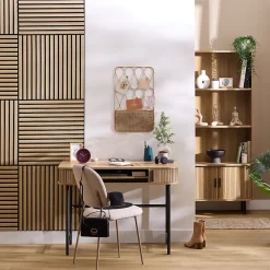 Atmosphera Créateur D'Intérieur Panneau décoratif mural Colva beige fond noir 60x60cm - Atmosphera- Panneau Tasseau Bois