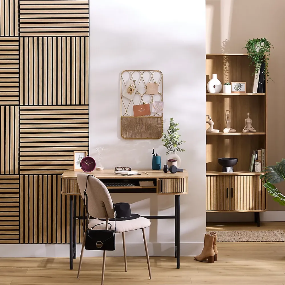 Atmosphera Créateur D'Intérieur Panneau décoratif mural Colva beige fond noir 60x60cm - Atmosphera- Panneau Tasseau Bois