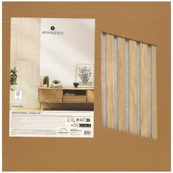 Atmosphera Créateur D'Intérieur Panneau décoratif mural Colva beige fond gris 60x60cm - Atmosphera- Panneau Tasseau Bois