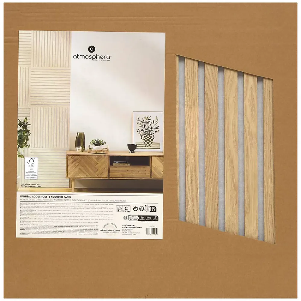 Atmosphera Créateur D'Intérieur Panneau décoratif mural Colva beige fond gris 60x60cm - Atmosphera- Panneau Tasseau Bois