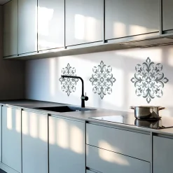 Wallfluent Panneau Décoratif Mural 50x50 cm Motif Floral Symétrique 4 pièces- Lambris Mural