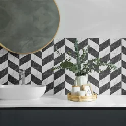 Wallfluent Lambris Mural<Panneau Décoratif 50x50 cm Motif À Chevrons En Marbre 4 pièces