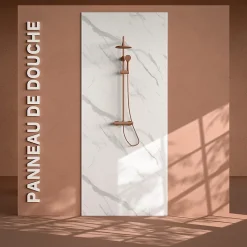 Mon Marché Déco Panneau Mural De Salle De Bains<Panneau Douche PVC Marbre Calacatta - L. 240 x l. 100 x ép. 1 cm