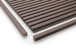 Quiet Wall Panneau Mural Acoustique en Bois - 240x60,5x2,2 cm - Chêne Foncé - A Lattes - Panneau Tasseau de Bois Naturel- Panneau Tasseau Bois