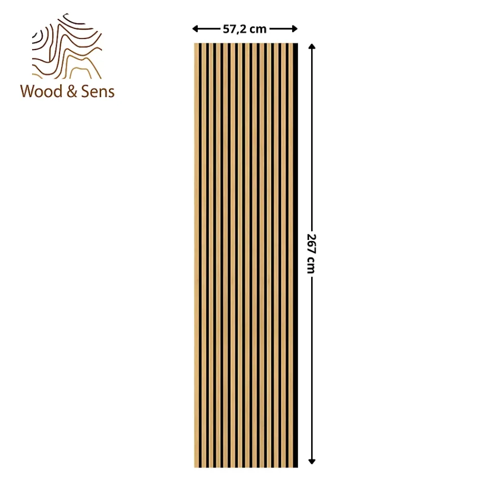 Wood&Sens Panneau mural acoustique tasseaux MDF placage chêne véritable , L.267 cm x l.57,25 cm x Ep. 19 mm- Panneau Tasseau Bois